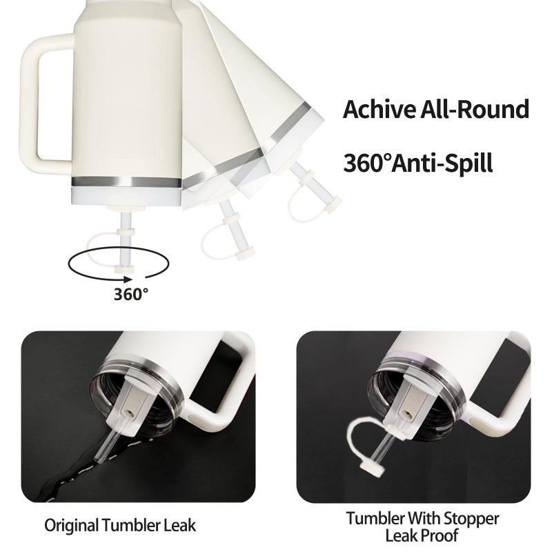 DUNLAGUE Silicone Spill Stopper Set Compatible with Stanley Cup 2.0 30oz & 40oz with Straw Cover (Set of 2, Cream) - Image 4